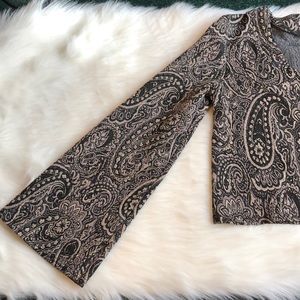 Bell sleeve crop top paisley gold glitter